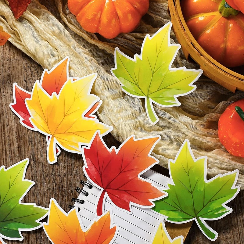 Geyee 108 Pcs Thanksgiving Fall Leaves Cutouts Christian Bulletin Board Sets Classroom Autumn Paper Maple Religious Leaves Die Cuts for Craft School Door Chalkboard Decorations(Watercolor,6 Inch) - Image 3